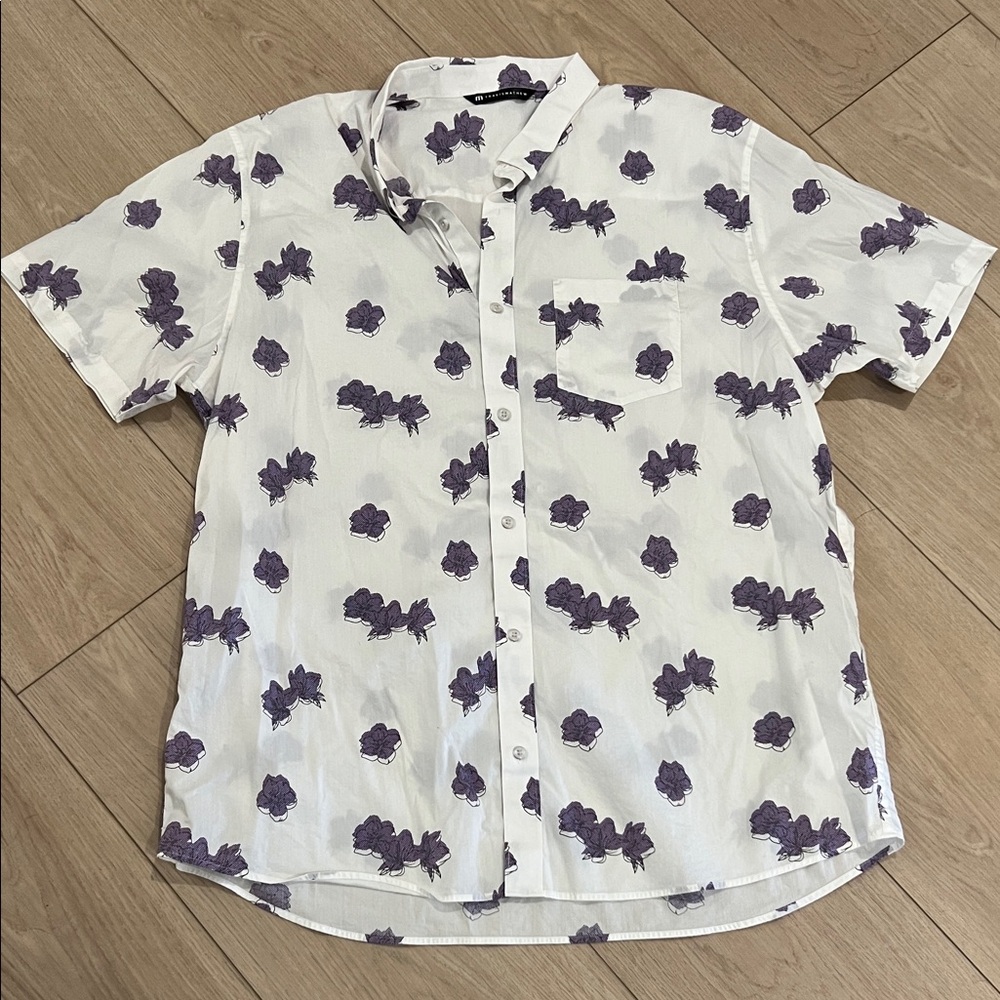 Travis Mathew White and Purple Floral Casual Shirt